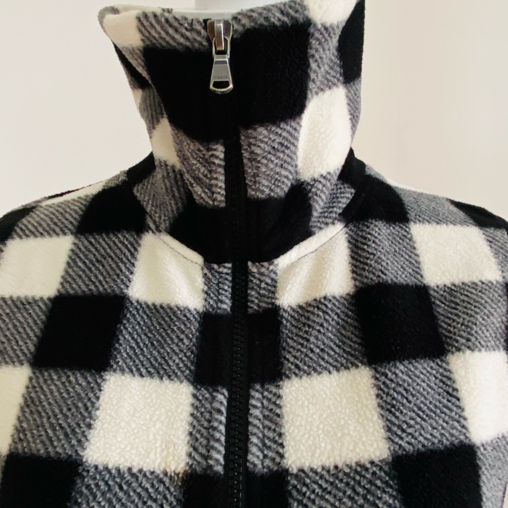 Chaps Black & White Checked Fleece Vest Full Zipper Size M with Pockets - Picture 6 of 16